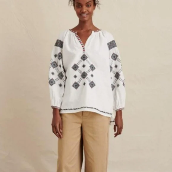 NWT Alex Mill Nadya Embroidered Linen White Blouse Small Boho Peasant - Picture 2 of 8